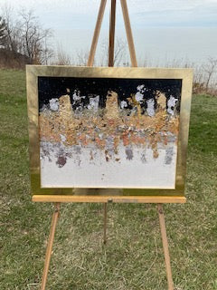 Gold Foil & Crushed Glass Abstract on Canvas