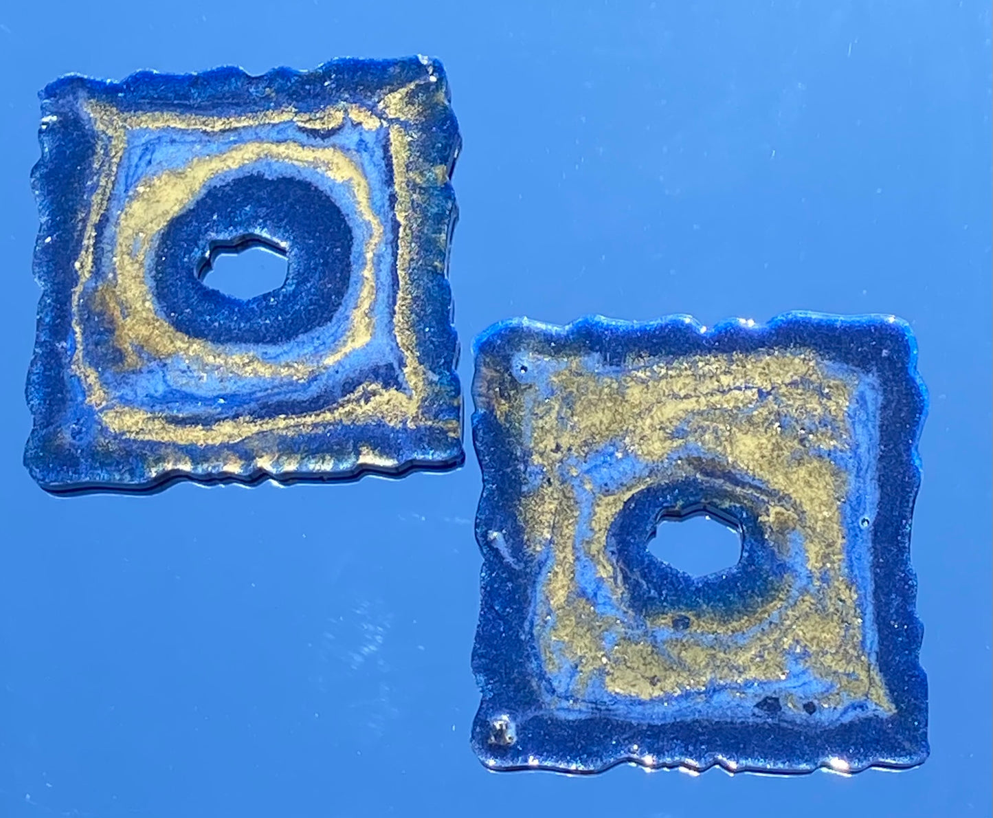 Navy Blue Metallic Gold 2 Pc. Coaster Set